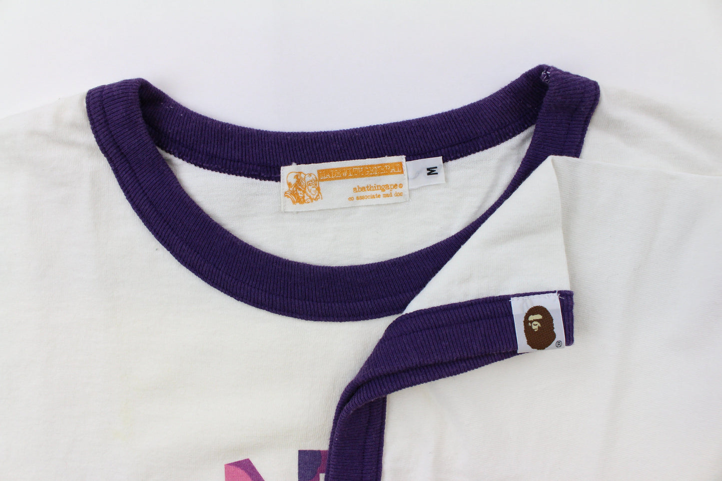 BAPE Purple Camo College Logo Purple Cuff Tee White - SaruGeneral