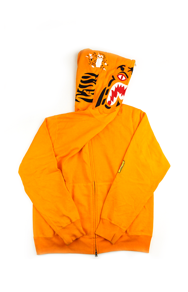 clothes orange tiger hoodie Bape Orange Tiger Shark Hoodie Orange