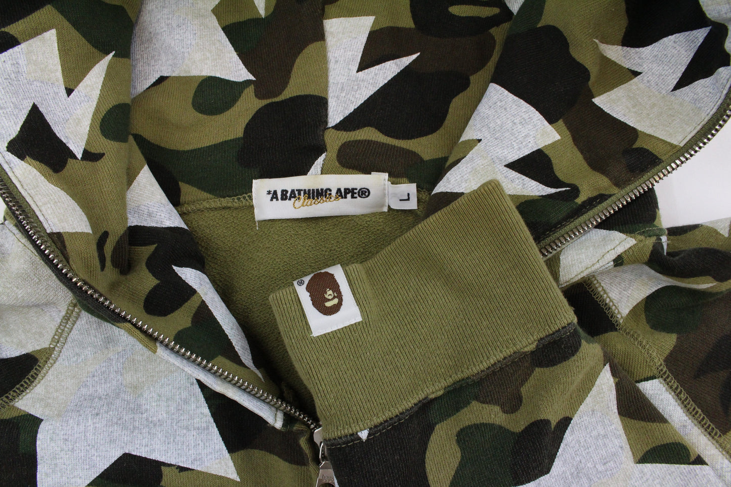 Bape 1st Green Camo Bapesta Print Zip up Hoodie - SaruGeneral