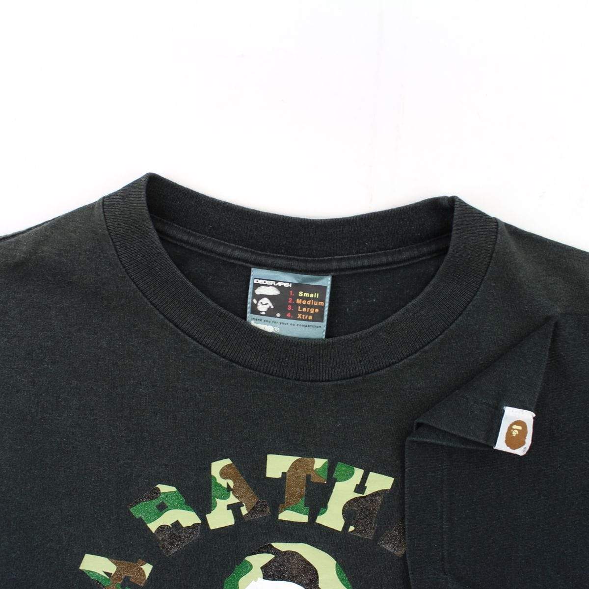 Bape 1st Green Camo College Logo Tee Black - SaruGeneral