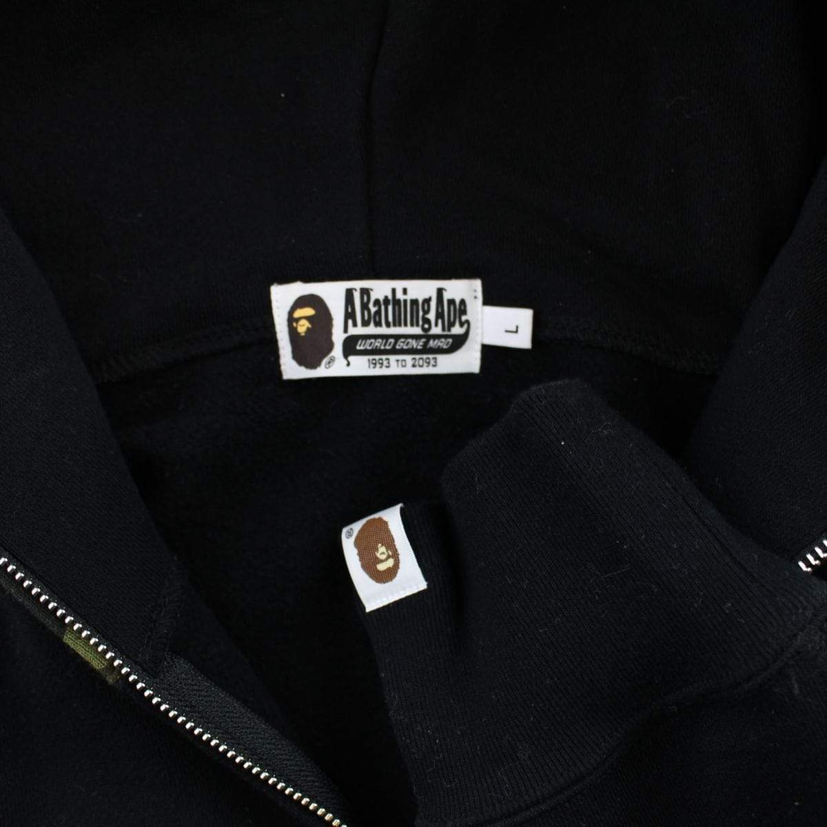 Bape 1st Green Camo Half Shark Hoodie Black - SaruGeneral