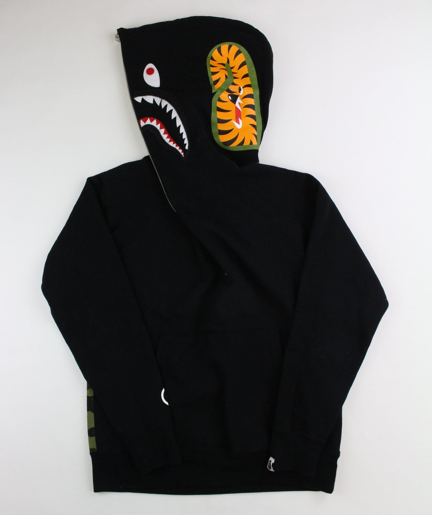 Bape 1st Green Camo Quater Zip Shark Hoodie Black - SaruGeneral