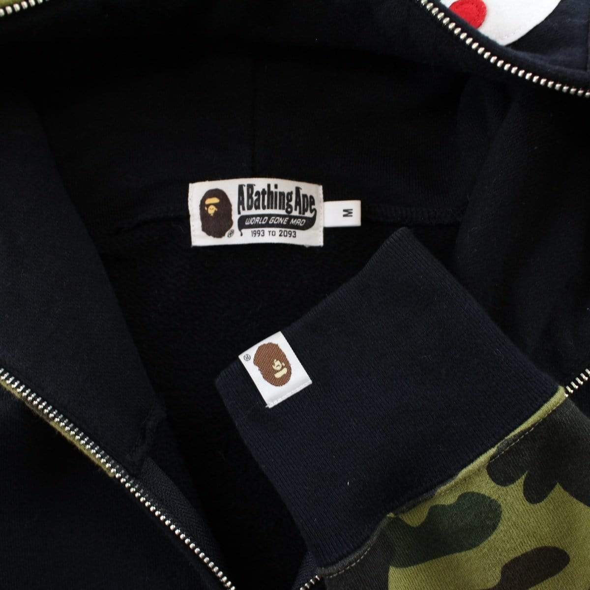 Bape 1st Green Camo Shark Full Zip Hoodie Black - SaruGeneral