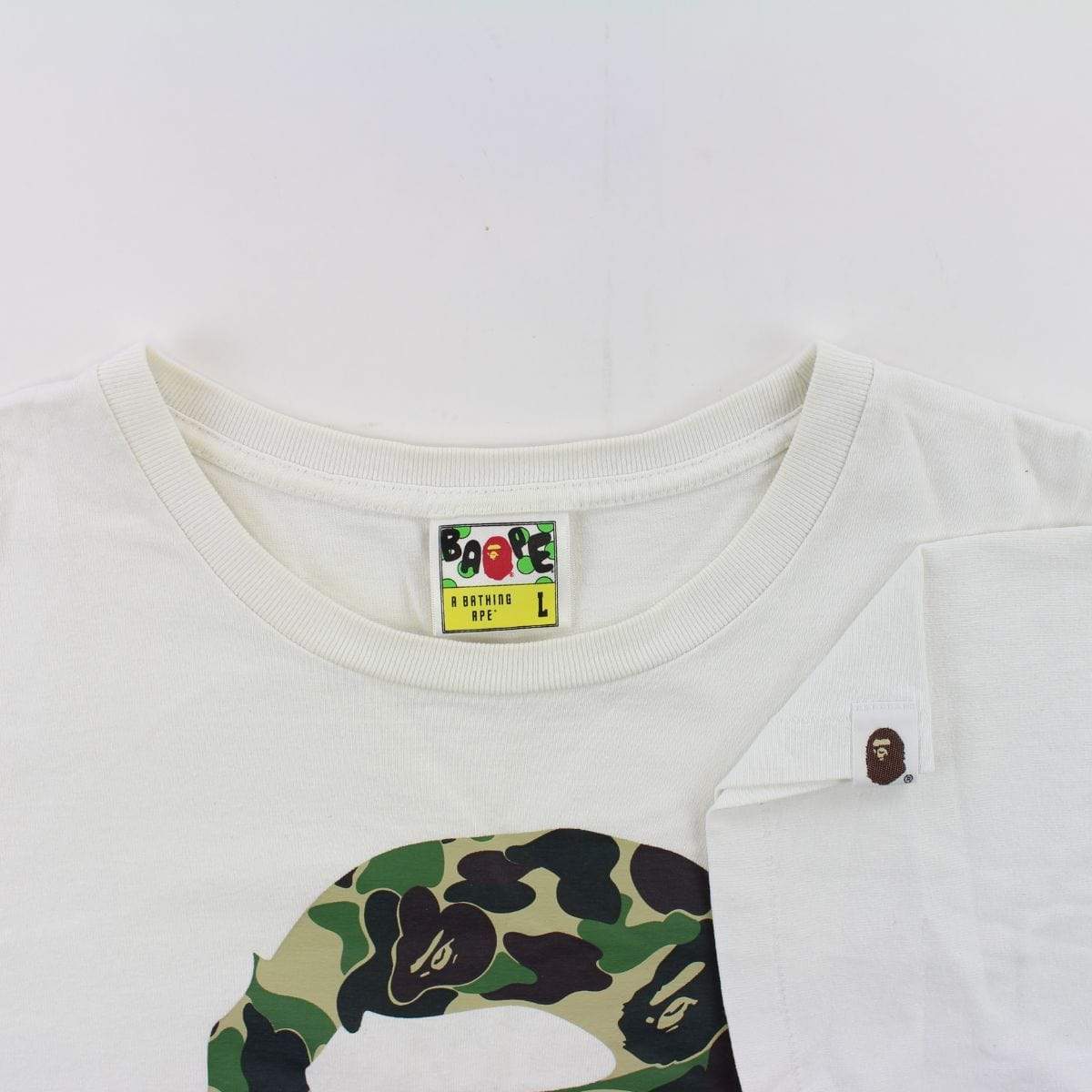 Bape ABC Green Camo Big Ape Logo Tee White - SaruGeneral