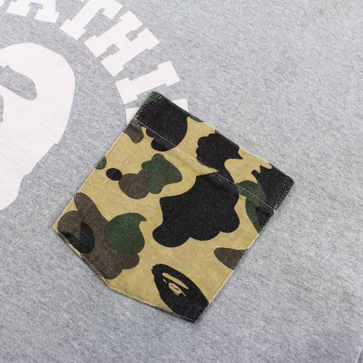 Bape 1st Yellow Camo Pocket College Logo Tee Grey - SaruGeneral