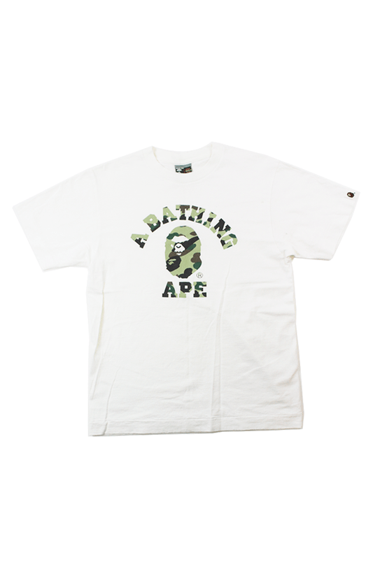 Bape 1st green Camo Angry Face College Logo Tee White 1999 - SaruGeneral