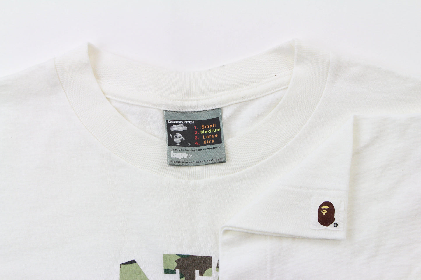 Bape 1st green Camo Angry Face College Logo Tee White 1999 - SaruGeneral