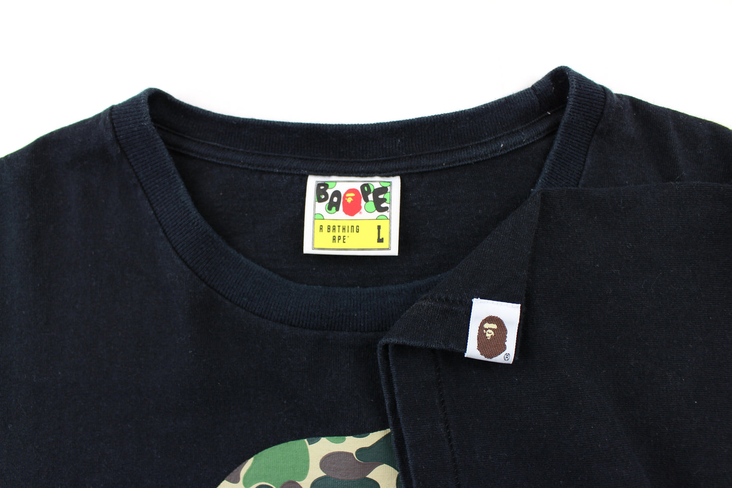 Bape ABC Green Camo Big Ape Logo Tee Black - SaruGeneral