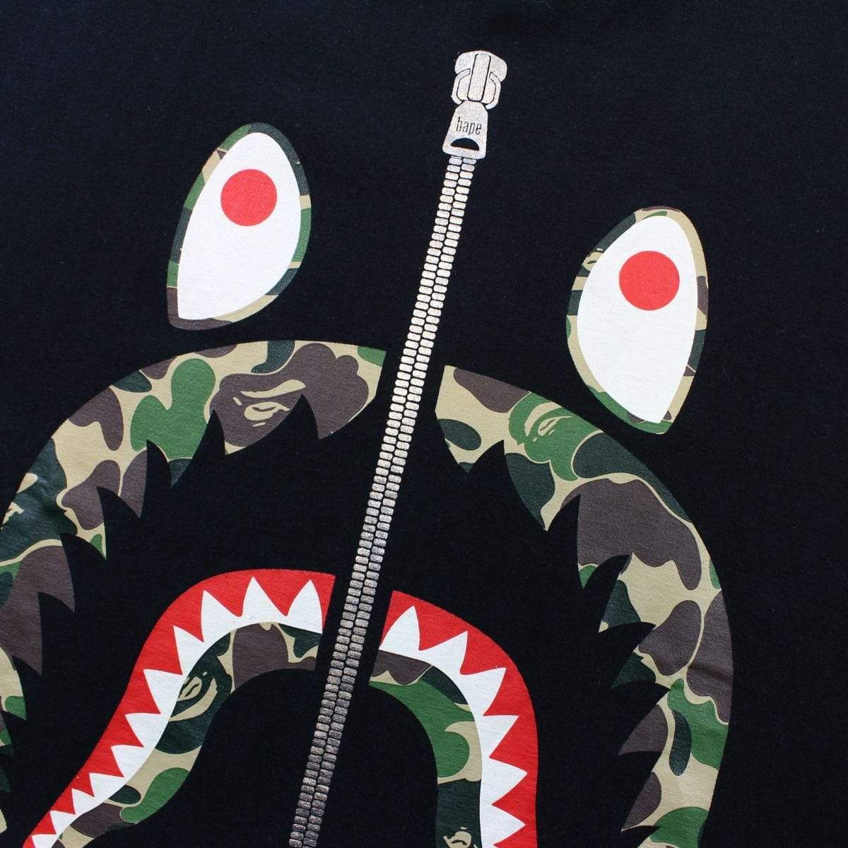 Bape ABC Green Camo Shark Face Tee Black - SaruGeneral