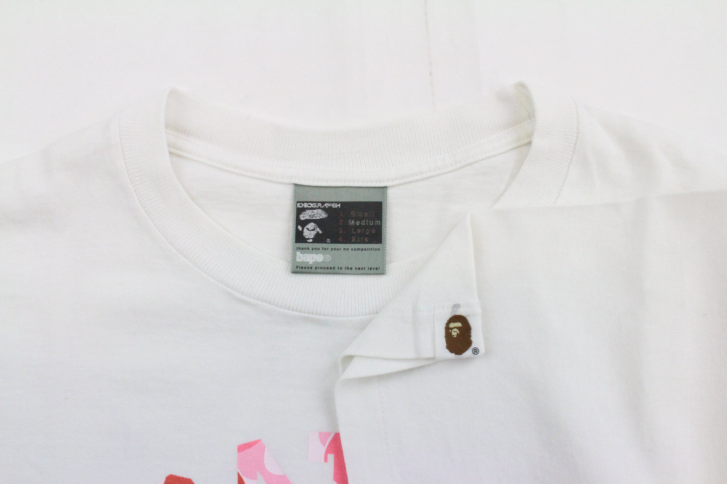 Bape ABC Pink Camo Angry College Logo Tee White - SaruGeneral