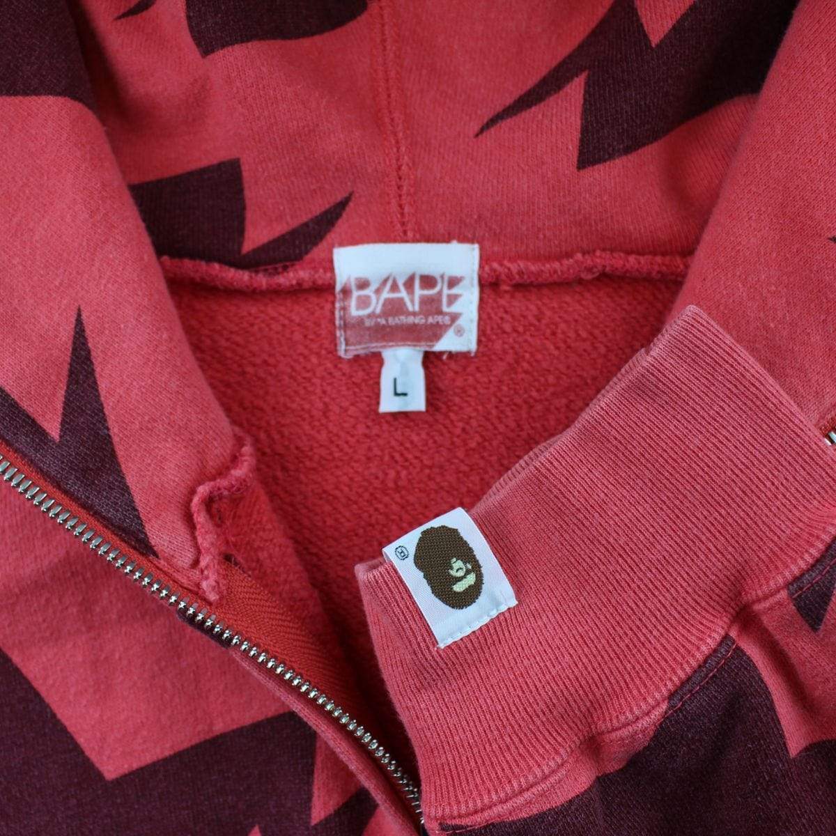 Bape All Over Bapesta Print Full Zip Red - SaruGeneral
