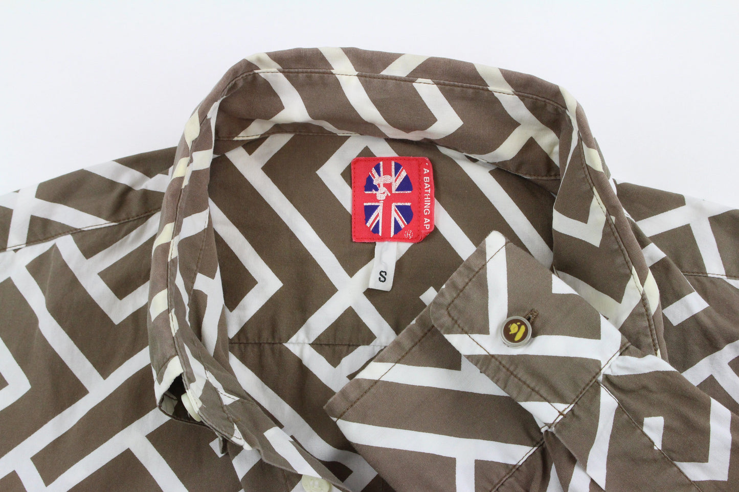 Bape Ape Head Logo White Line Pattern LS Shirt Brown - SaruGeneral