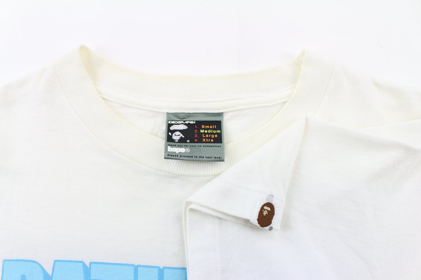 Bape Bathing Ape Blue Text Tee White - SaruGeneral