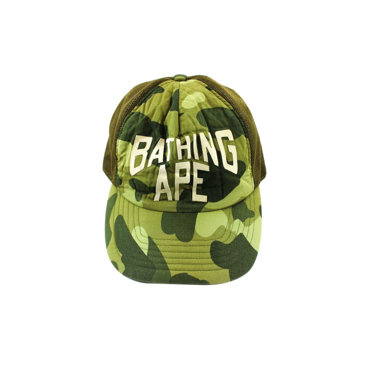 Bape Bathing Ape Text Dark Green Camo Trucker - SaruGeneral