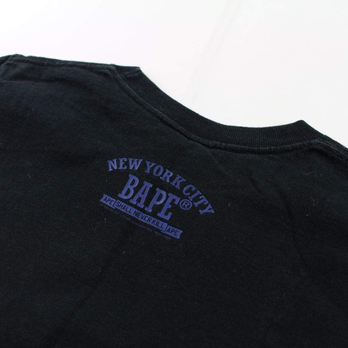 Bape Blue White Gradient NYC College Logo Tee Black - SaruGeneral