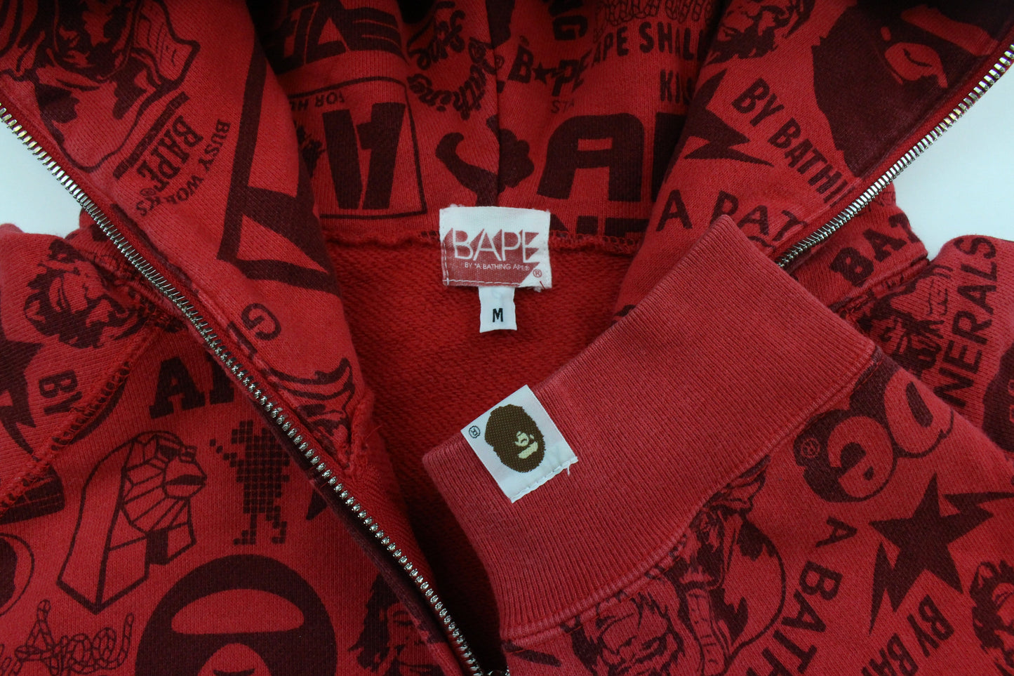 Bape Generals Print Full Zip Hoodie Red - SaruGeneral