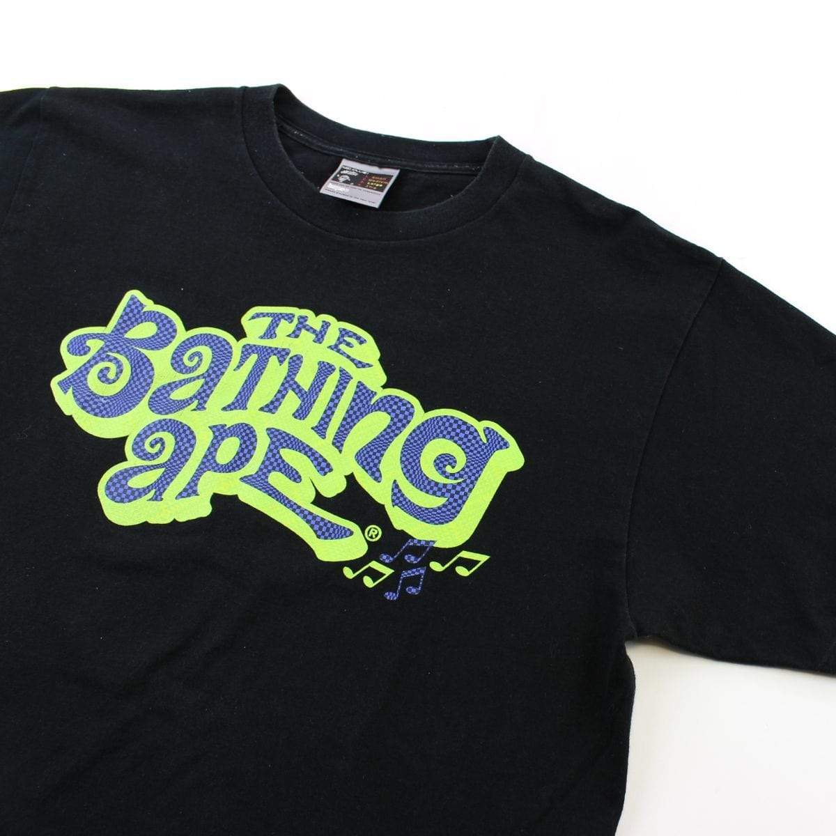 Bape Green & Blue Music Notes Text Tee Black - SaruGeneral