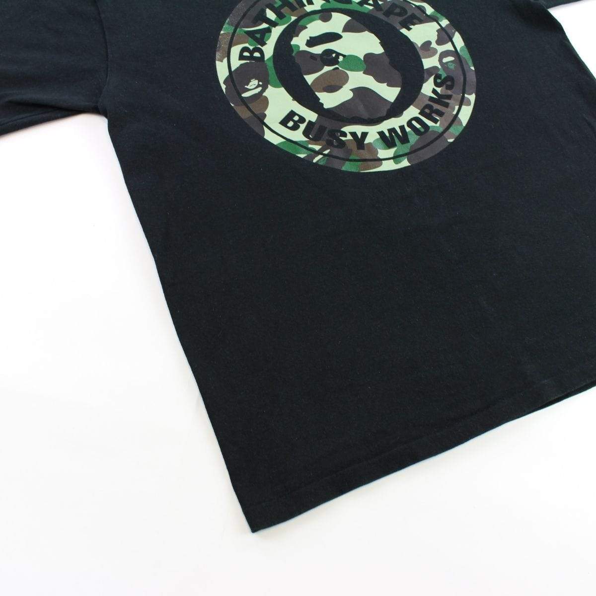Bape Green Camo Busy Works Logo Tee Black - SaruGeneral