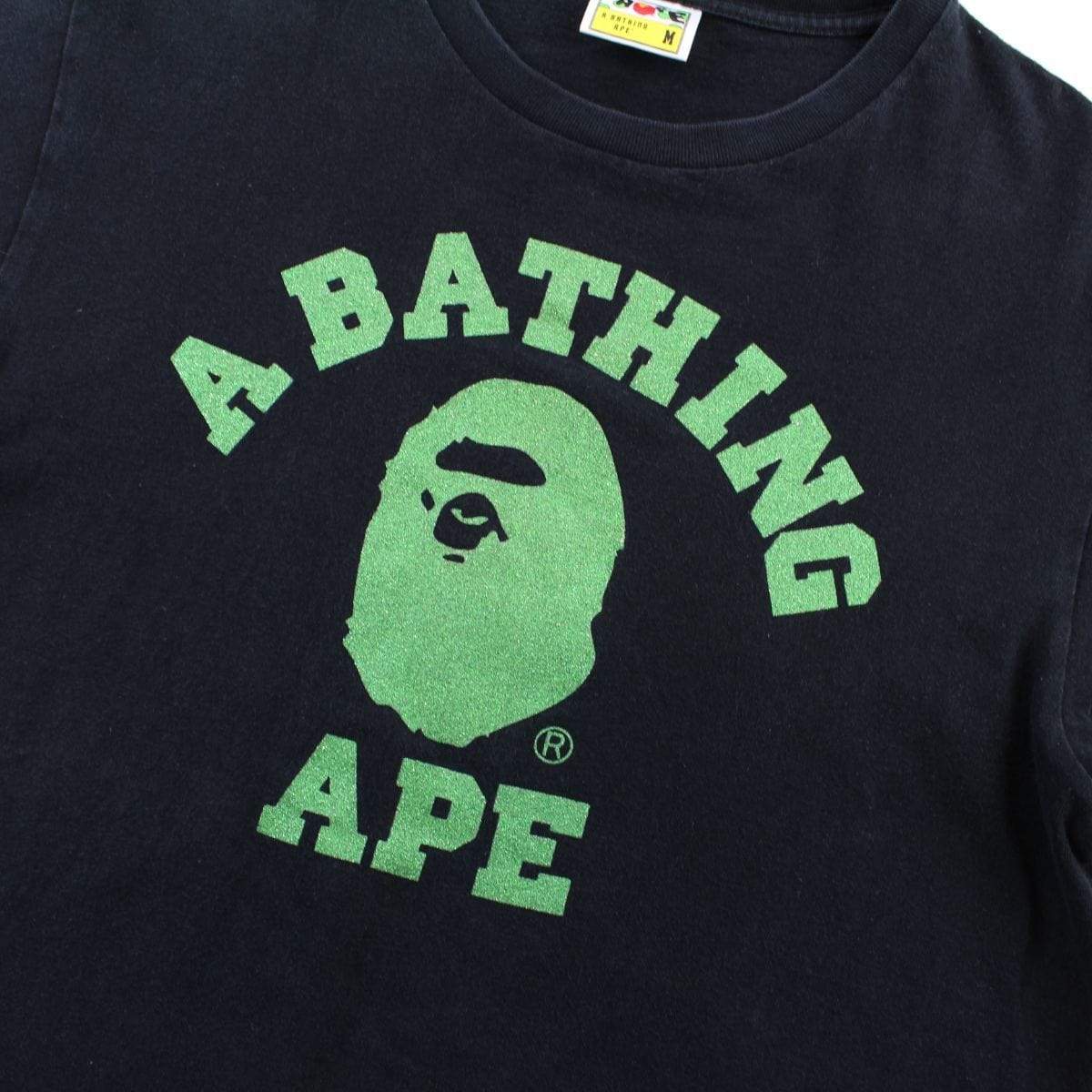 Bape Green Glitter College Logo Tee Black - SaruGeneral