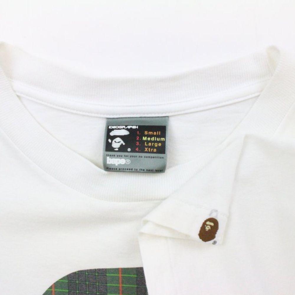 Bape Green Plaid Big Ape Logo Tee White - SaruGeneral