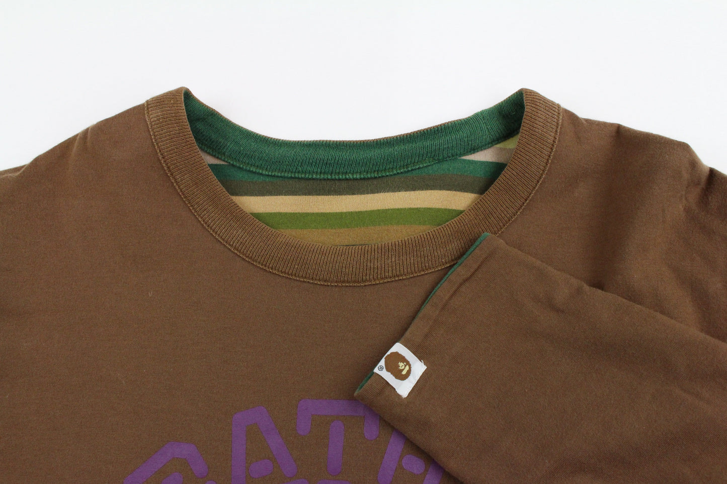 Bape Green Striped Reverse purple sta College Logo LS - SaruGeneral