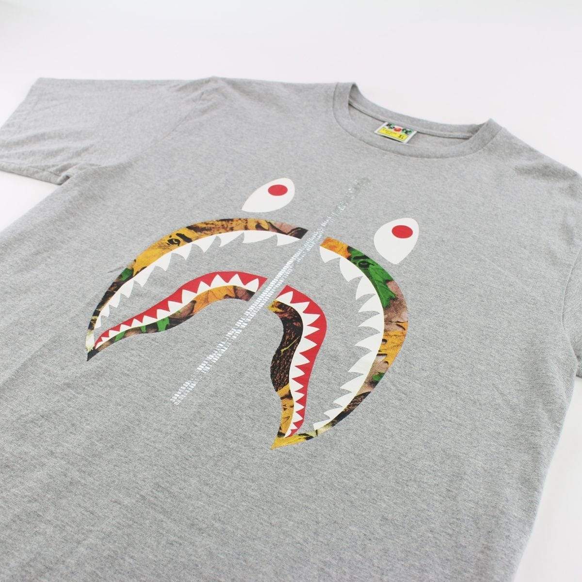Bape Leaves Camo Shark Face Tee Grey - SaruGeneral
