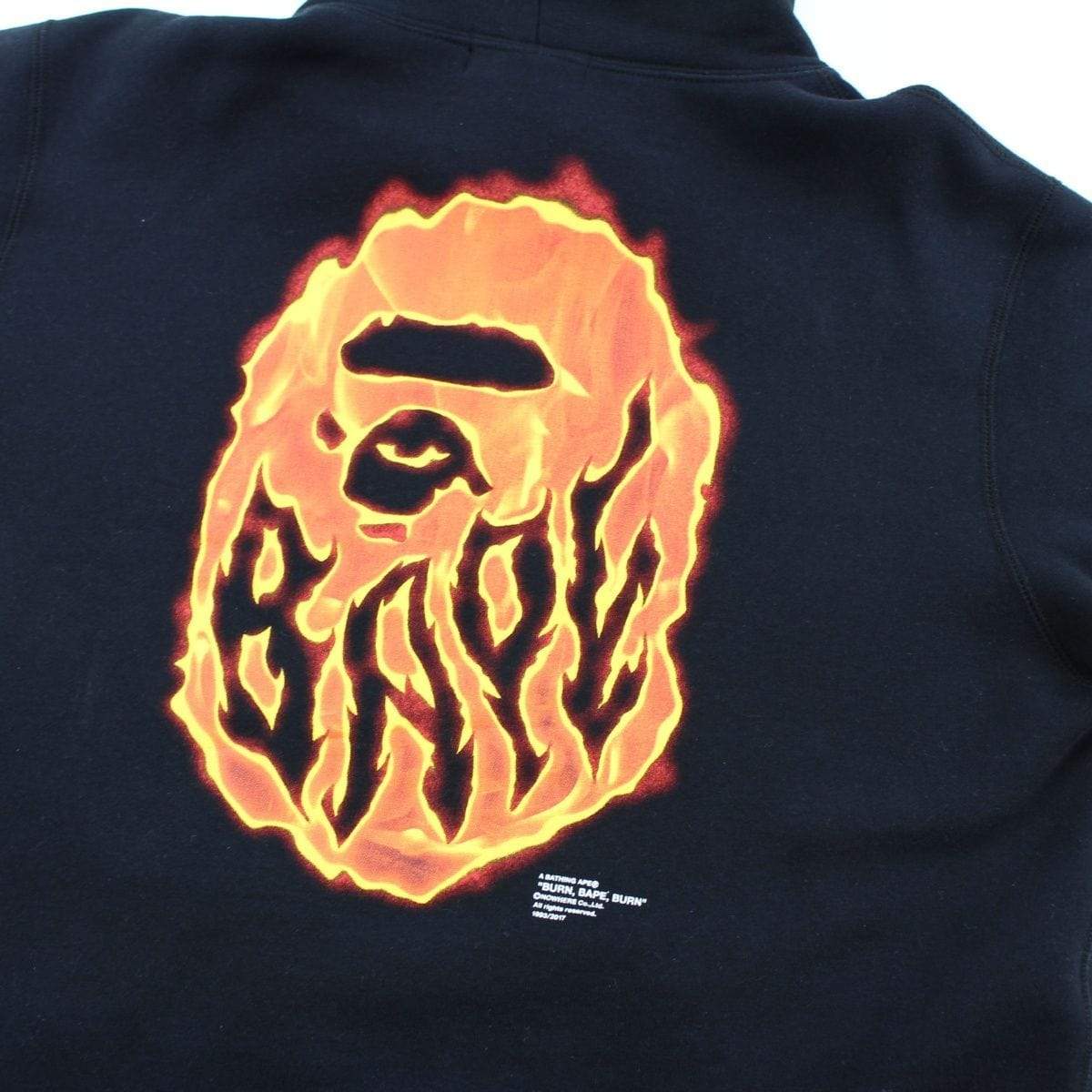 Bape Orange Flame Big Ape Logo Hoodie Black - SaruGeneral