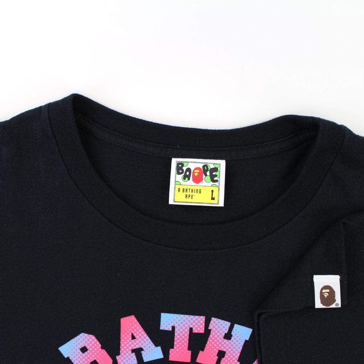 Bape Pink & Blue Gradient College Logo Tee Black - SaruGeneral