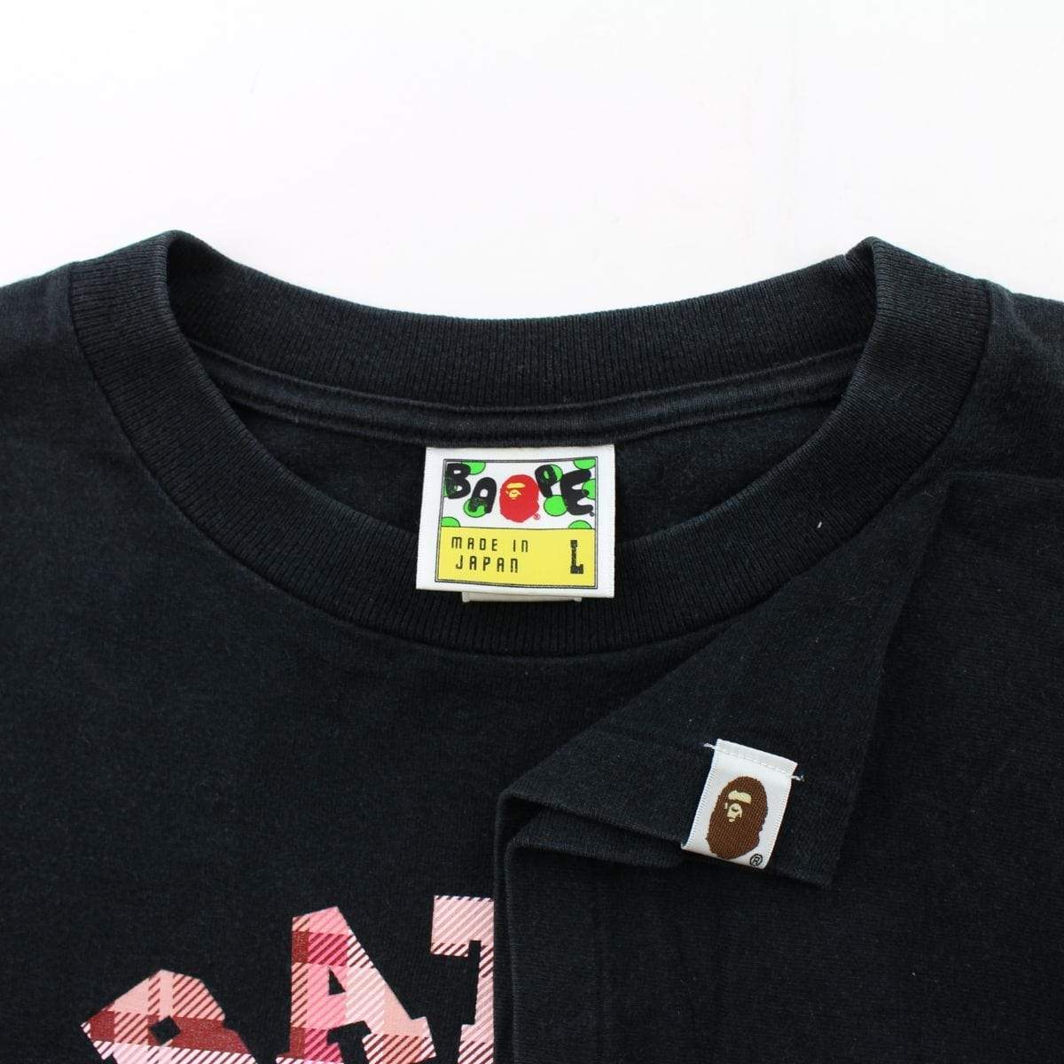 Bape Pink Plaid College Logo Tee Black - SaruGeneral