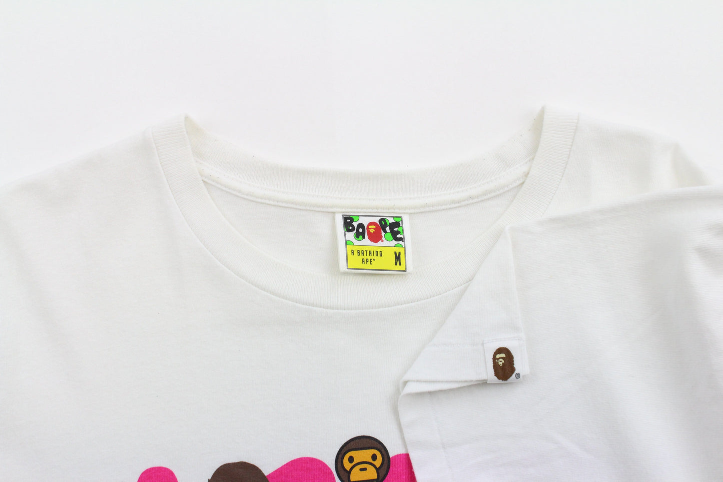 Bape Pink Text Baby Milo Tee White - SaruGeneral