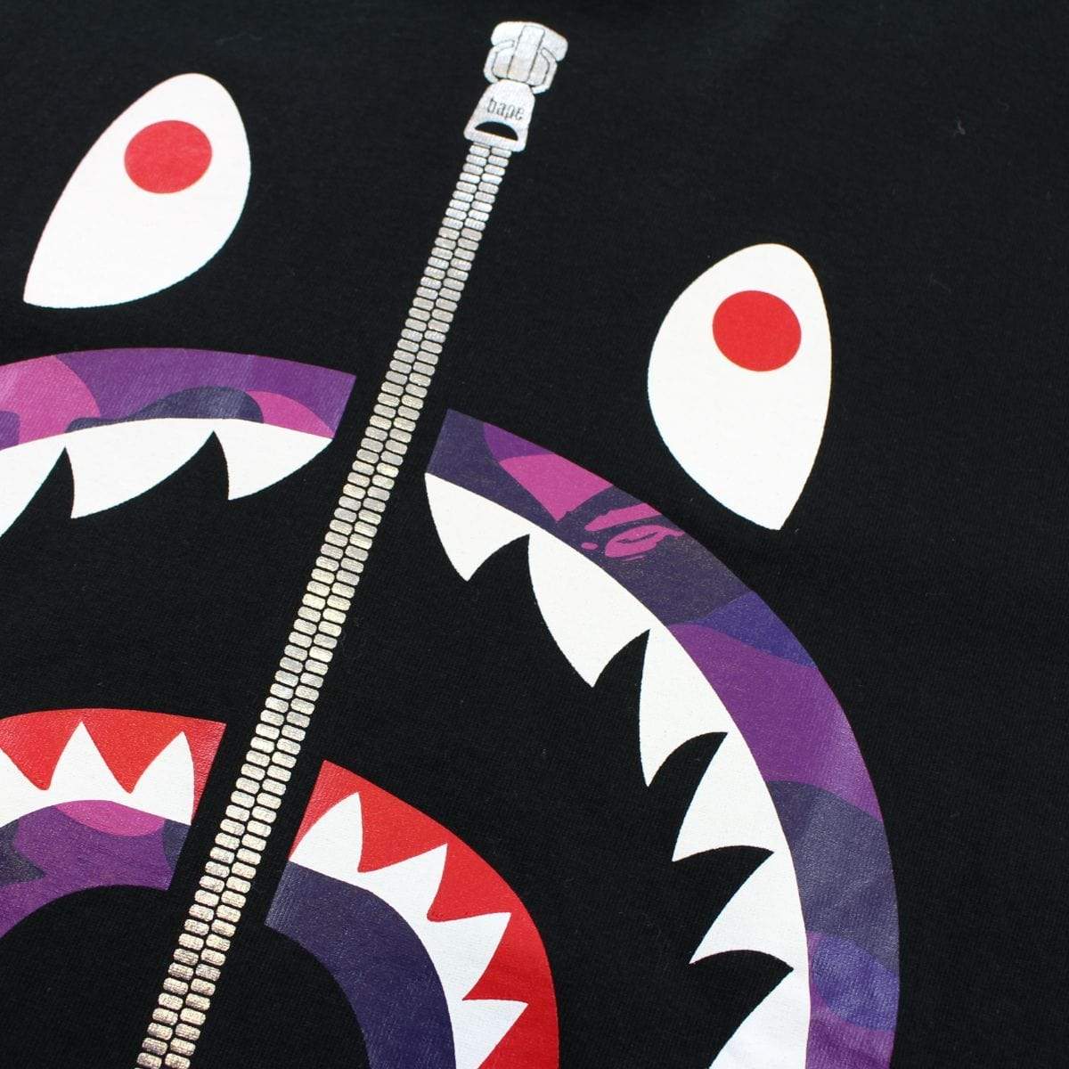 Bape Purple Camo Shark Face Tee Black - SaruGeneral
