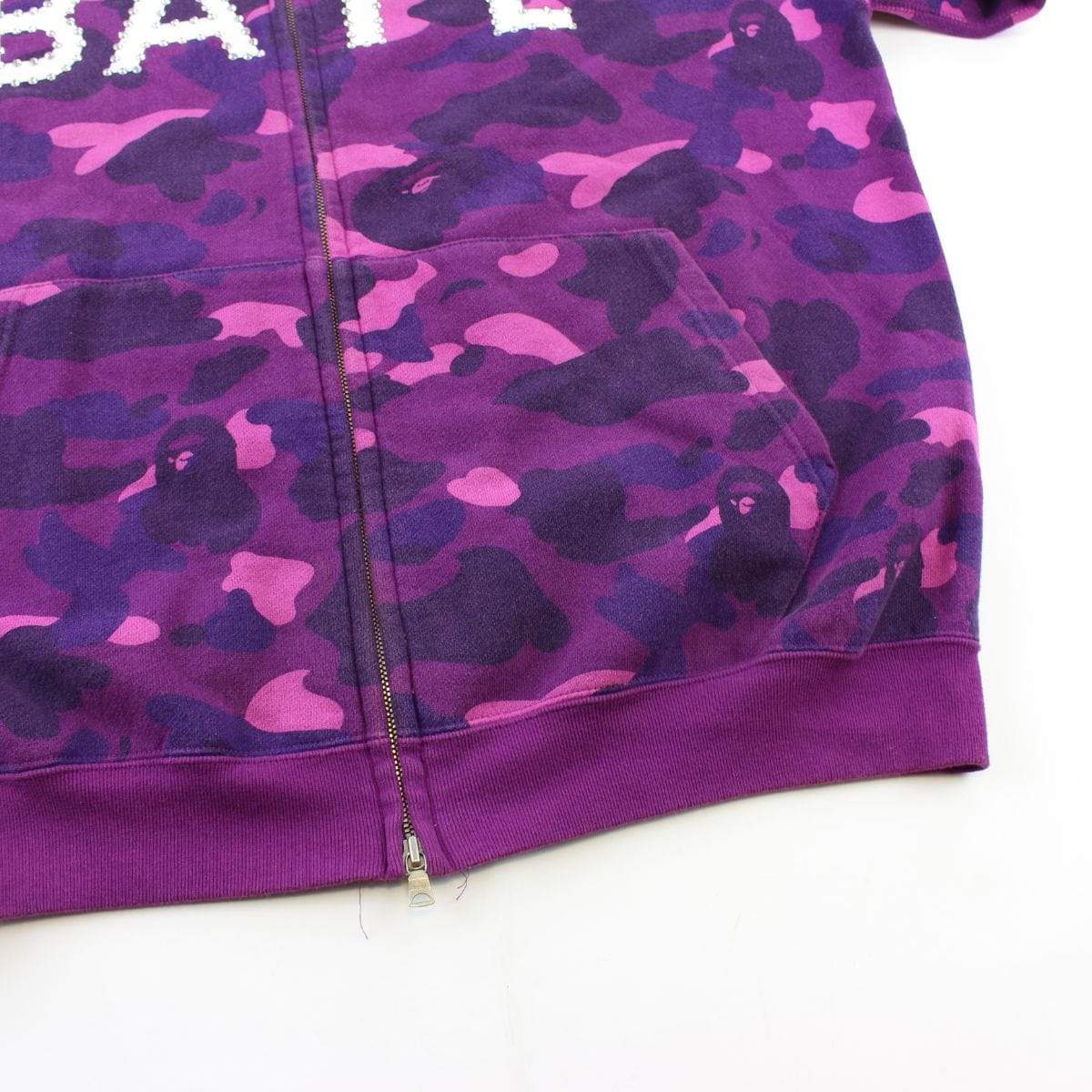 Bape Purple Camo Swarovski Text Full Zip Hoodie - SaruGeneral