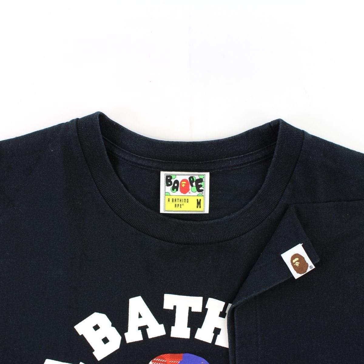 Bape Red & Blue Tartan College Logo Tee Black - SaruGeneral