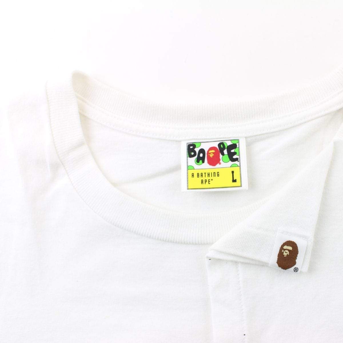 Bape Red Plaid Baby Milo Sleeping Text Tee White - SaruGeneral