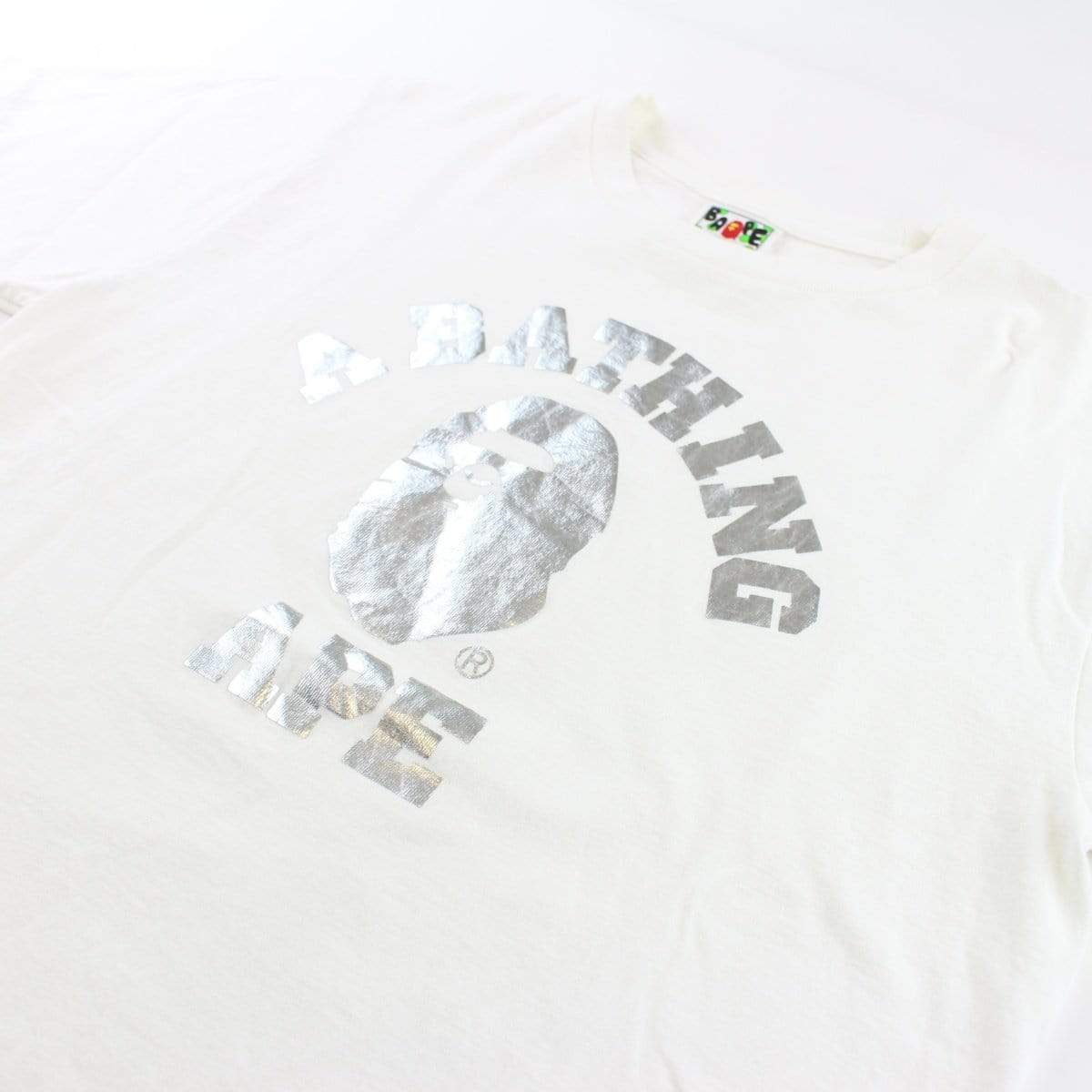 Bape Silver Foil College Logo Tee White - SaruGeneral