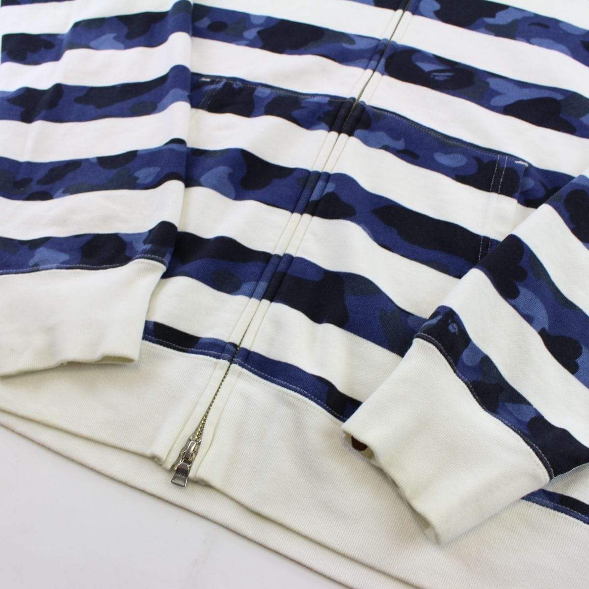 Bape Stripe Blue Camo & White Full Zip Hoodie - SaruGeneral