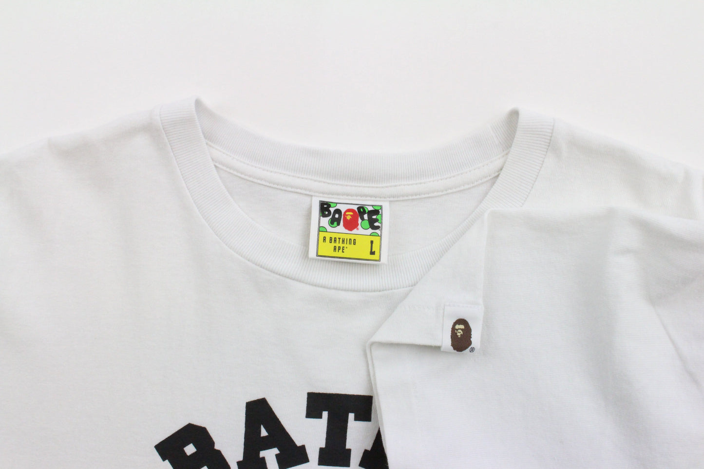 Bape Tan Stencil Camo Leaf College Logo Tee White - SaruGeneral