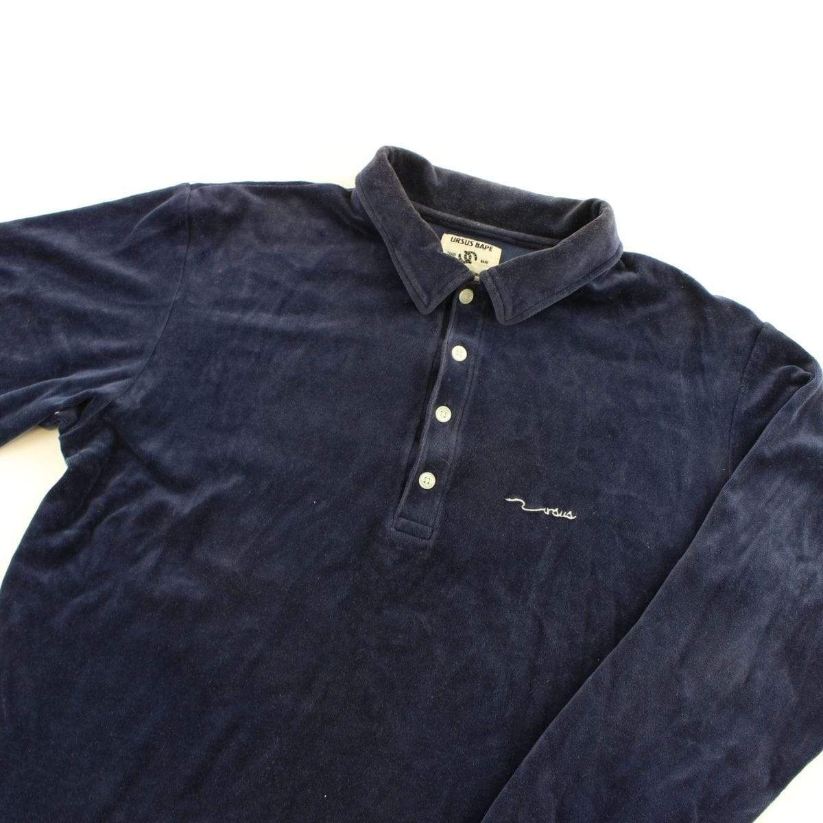 Bape Ursus Logo Velour LS Polo Navy - SaruGeneral