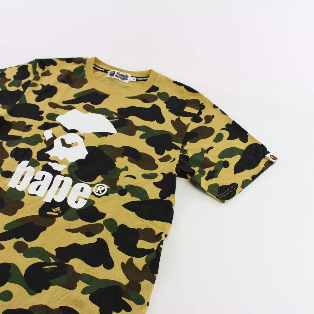 Bape White Angry Face Text Tee 1st Yellow Camo - SaruGeneral