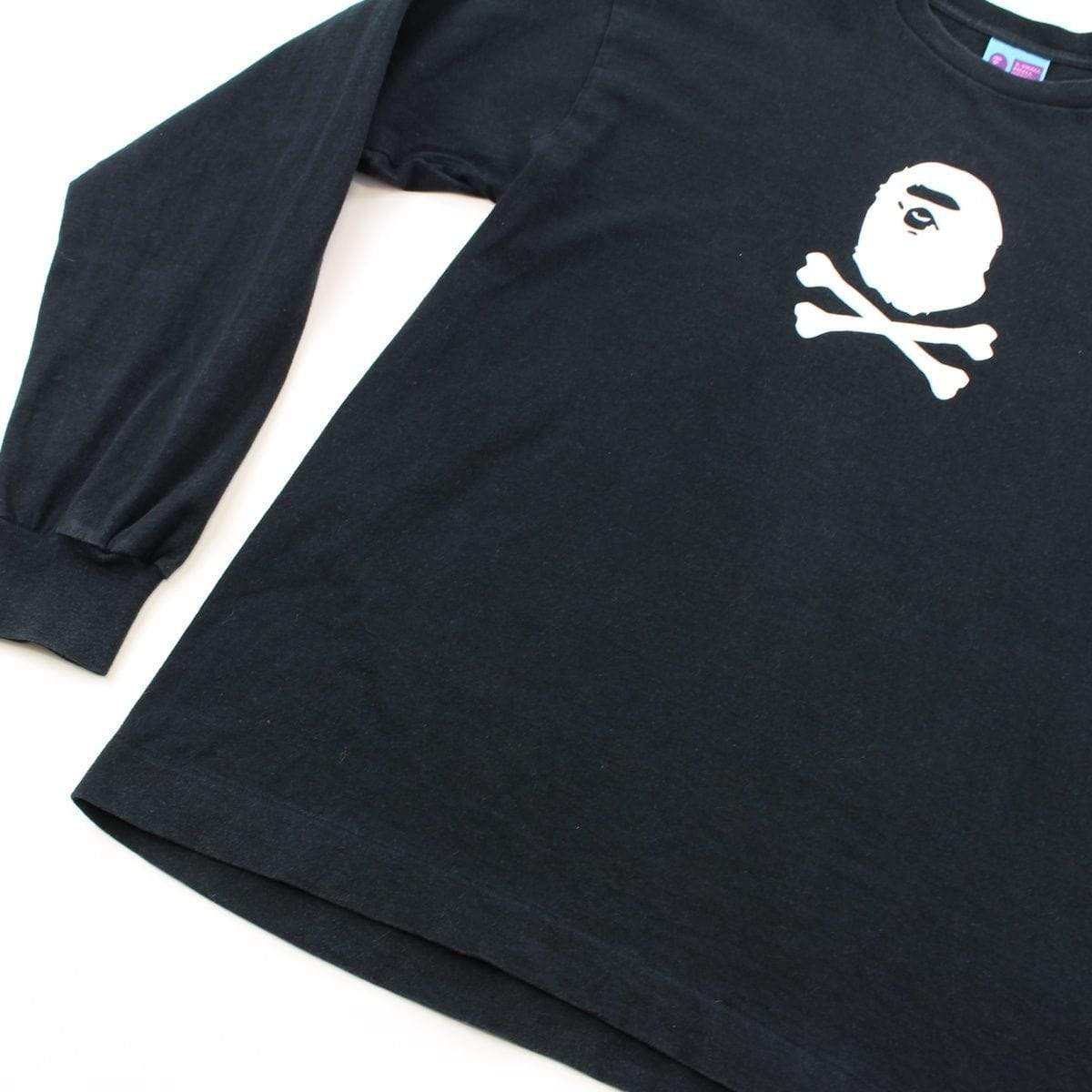Bape White Ape Head Crossbones Logo LS Black - SaruGeneral