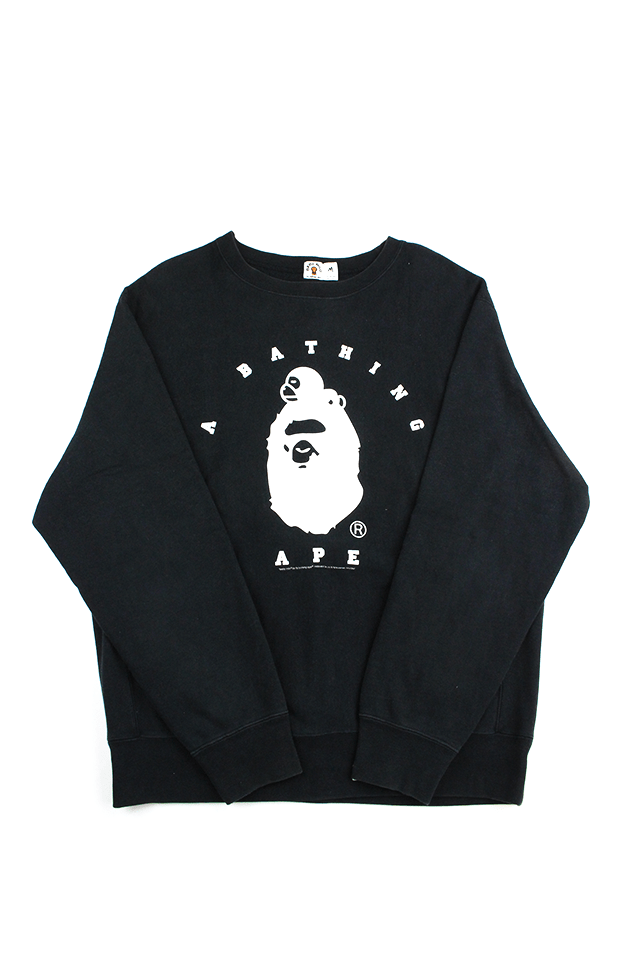 Bape White Big Ape Sleeping Milo Crew Black - SaruGeneral