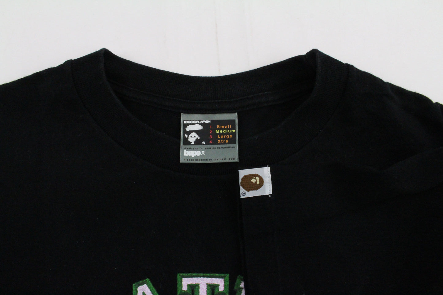 Bape green pink gradient College Logo Tee Black - SaruGeneral