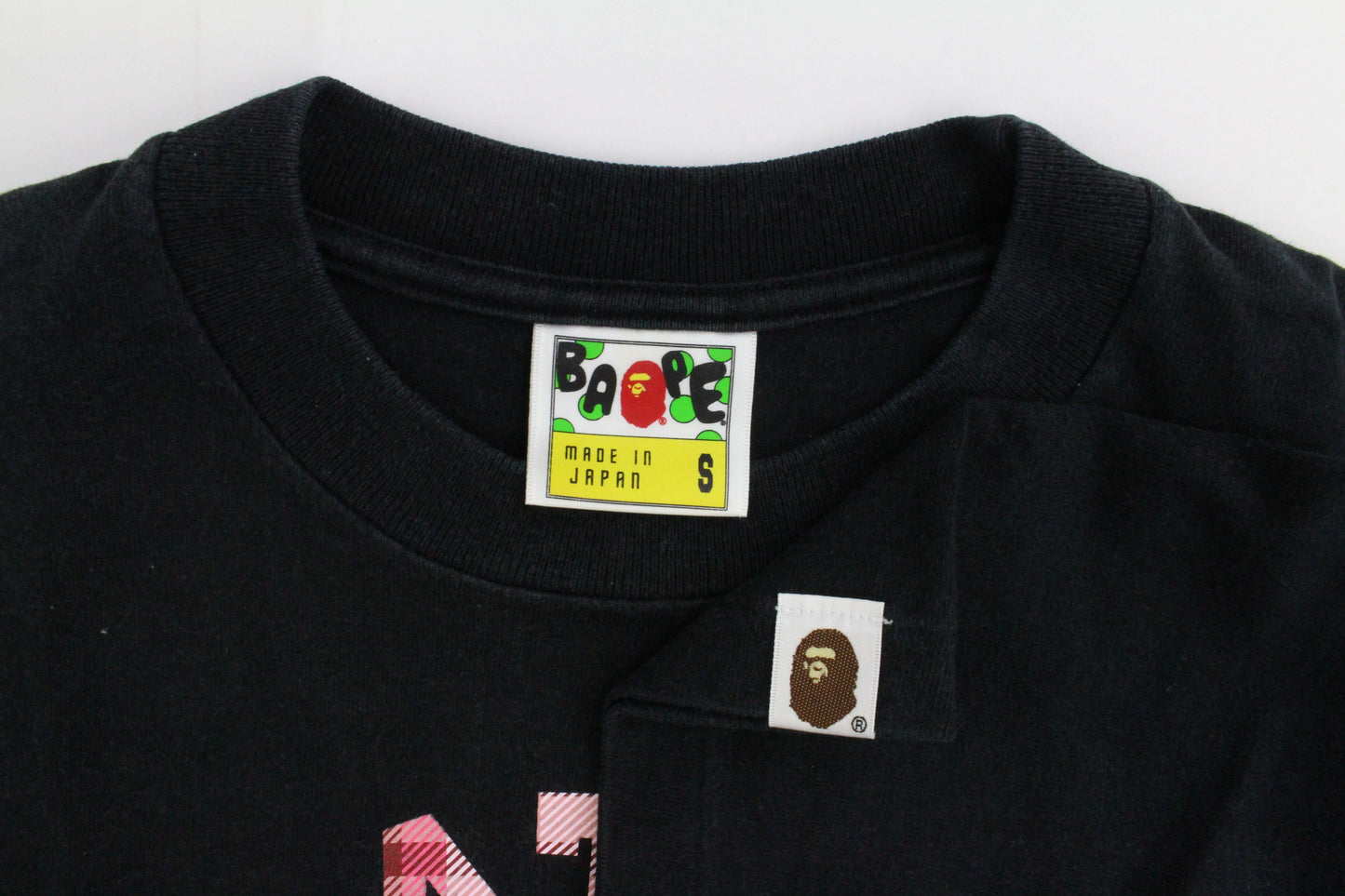 Bape pink plaid College Logo Tee Black - SaruGeneral