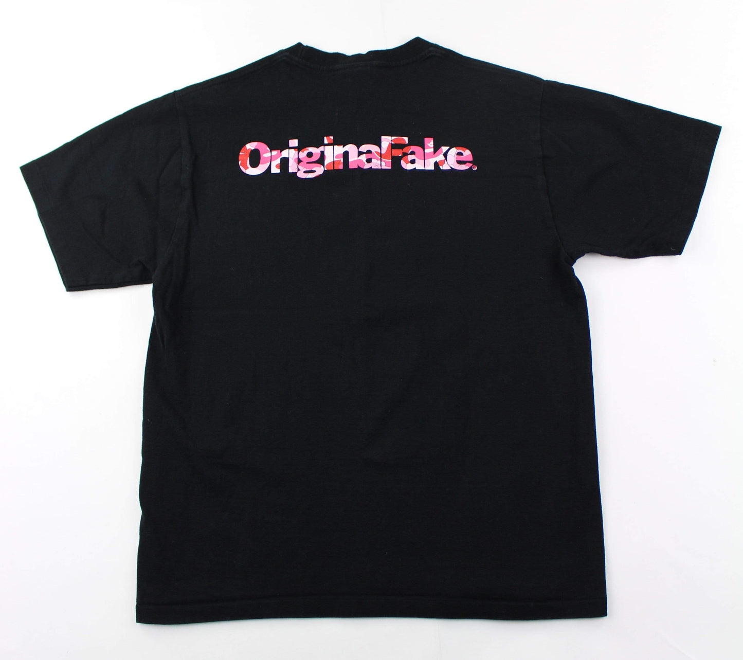 Bape x Kaws x Original Fake Pink Camo College Logo Tee Black - SaruGeneral