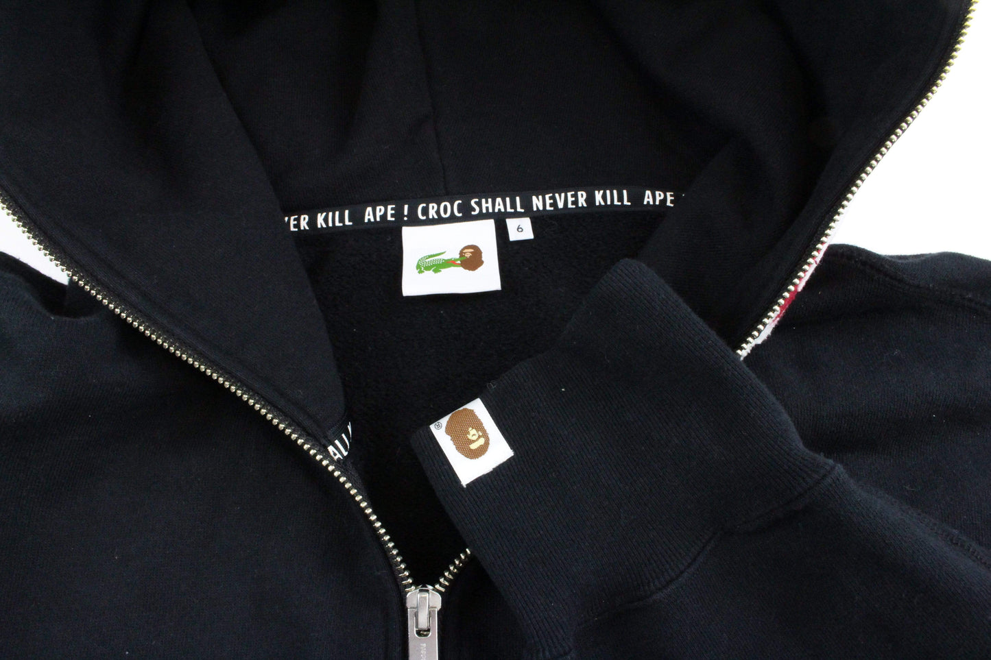 Bape x Lacoste live Shark Hoodie Black - SaruGeneral