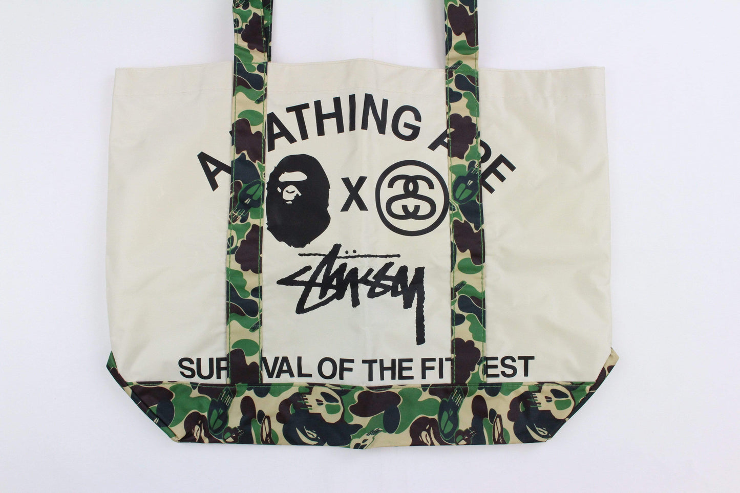 Bape x Stussy 1st Green Camo Tote Bag Tan - SaruGeneral