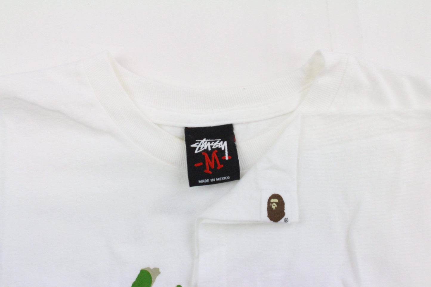 Bape x Stussy ABC Green Camo Tee White - SaruGeneral