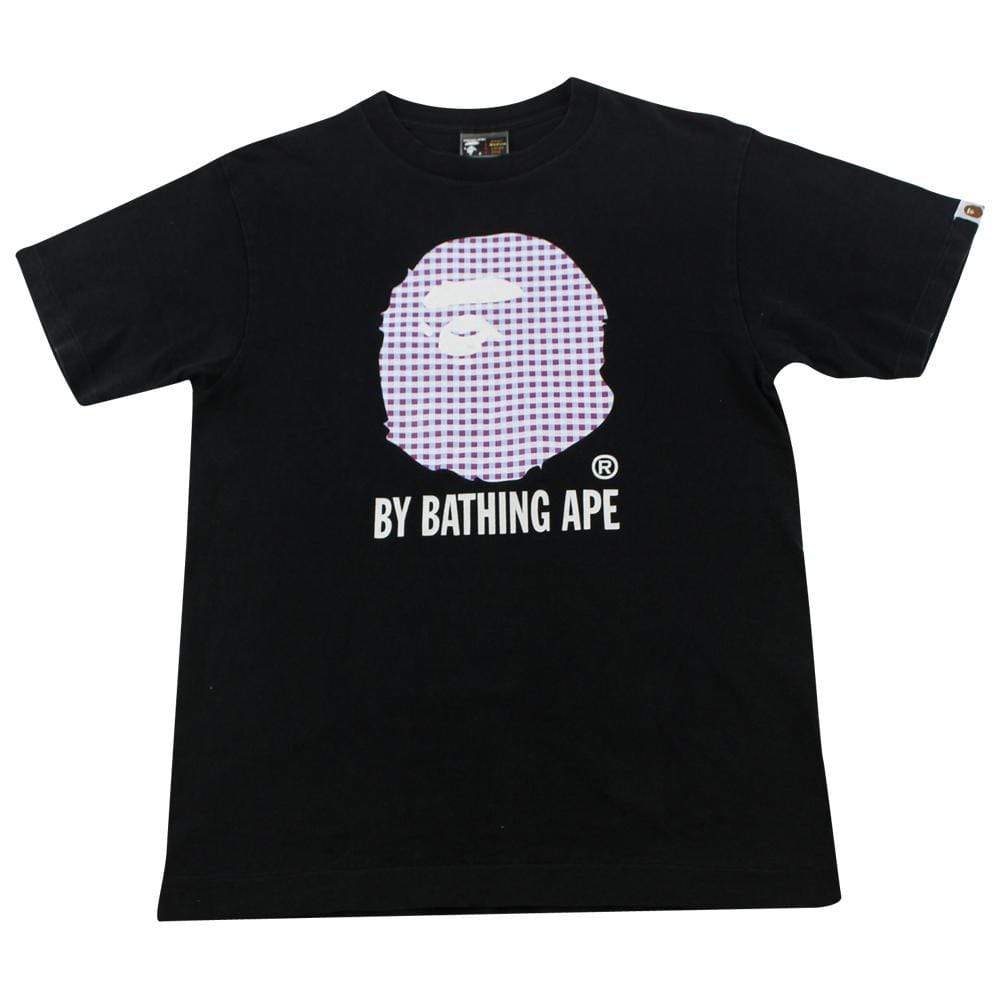Bape Purple Plaid Big Ape Logo Tee Black - SaruGeneral
