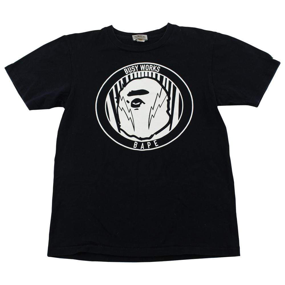 Bape Lightning Bolt Busy Works Logo Tee Black - SaruGeneral