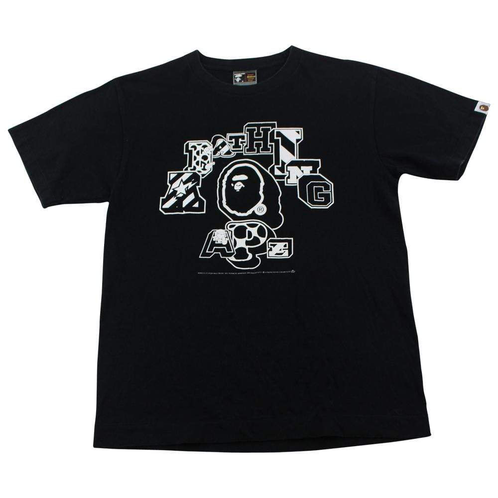 Bape crazy Letter College Logo Tee Black - SaruGeneral